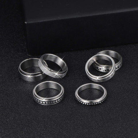 Stainless Steel Rotatable Spinner Ring Moon Stars Relieve Anxiety Rings shine