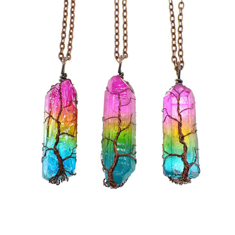 Hot Selling Stone Crystal Pillar Tree Of Life Pendant white BG 