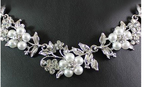 Alloy bridal sleeve chain, leaf pearl necklace, earring, Korean wedding dress, two piece set, pearl leaf set chain Rimantojewelry