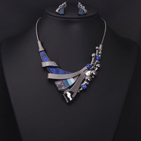 Europe and America jewelry set, luxury gemstone geometric short clavicle Necklace dress, bride dinner with jewelry wholesale Rimantojewelry