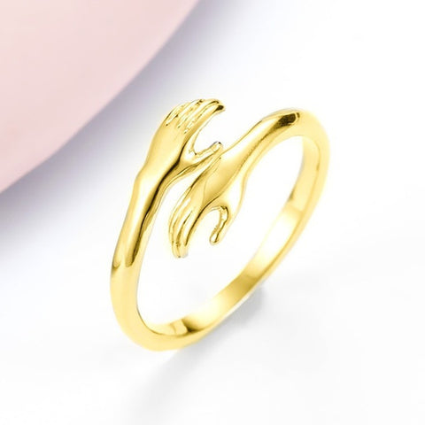 Alloy Simple Hands Hug Ring Opening Adjustable Jewelry gold