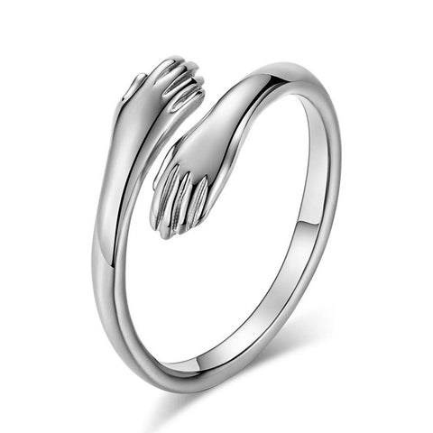 Alloy Simple Hands Hug Ring Opening Adjustable Jewelry silver