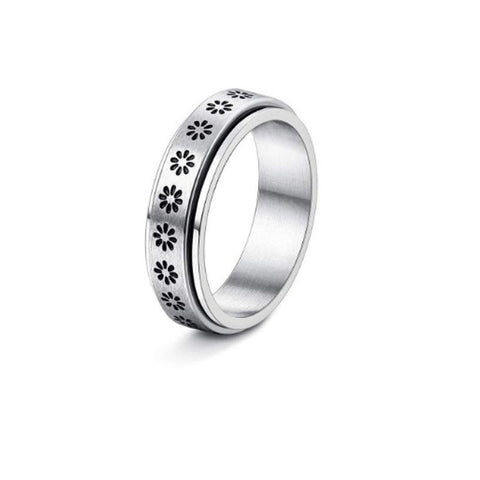 Stainless Steel Rotatable Spinner Ring Moon Stars Relieve Anxiety Rings flower