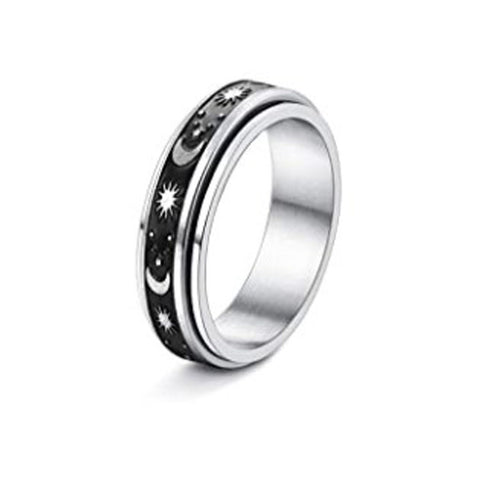 Stainless Steel Rotatable Spinner Ring Moon Stars Relieve Anxiety Rings sil