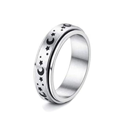 Stainless Steel Rotatable Spinner Ring Moon Stars Relieve Anxiety Rings moon