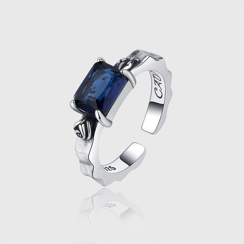 S925 Sterling Silver Treasure Square Blue Zirconium Ring Small Design Treasure Rimantojewelry