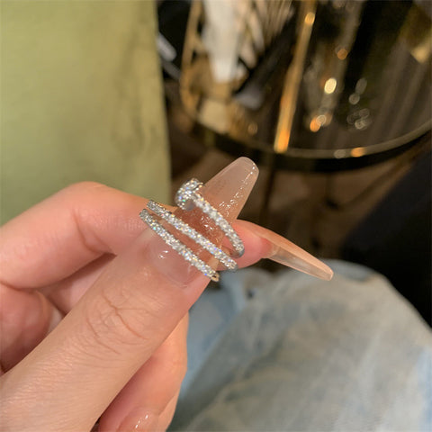 Multi-Layer Nail Inlaid with Rhinestones Round Open Rings for Women Korean Fashion Charm Lady Wedding Bands Party Classic Rings Rimantojewelry