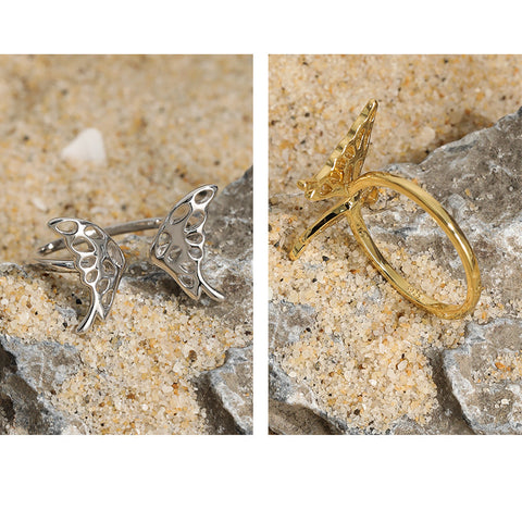 Butterfly Glossy Texture Silver Ring gold\