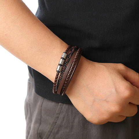 Men's Leather Magnetic Buckle| Woven Bracelet Rimantojewelry