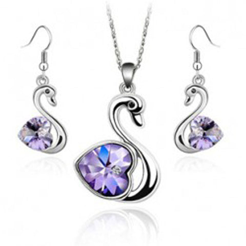Crystal Love Swan Jewelry Set Rimantojewelry