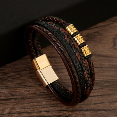 Men's Leather Magnetic Buckle| Woven Bracelet Rimantojewelry