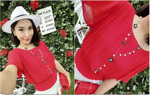 Flower Five Petal Pearl Sweater Chain Rimantojewelry