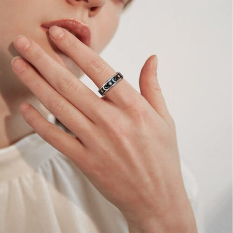 Stainless Steel Rotatable Spinner Ring Moon Stars Relieve Anxiety Rings black 