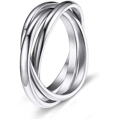 Stainless Steel Ring Triple Row Rolling Ring silver