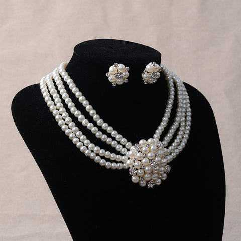 TL060 bridal chain, luxury pearl, flower necklace, earring set, wedding accessories Rimantojewelry