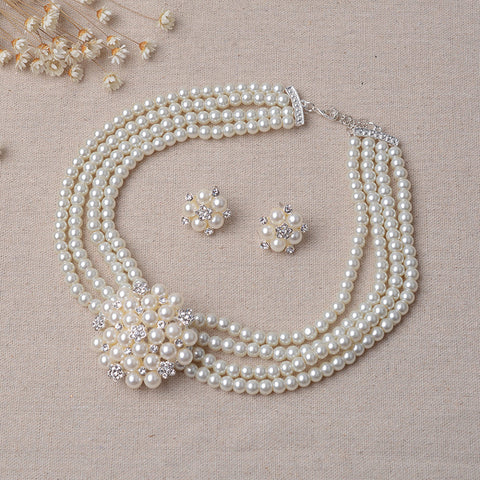 TL060 bridal chain, luxury pearl, flower necklace, earring set, wedding accessories Rimantojewelry