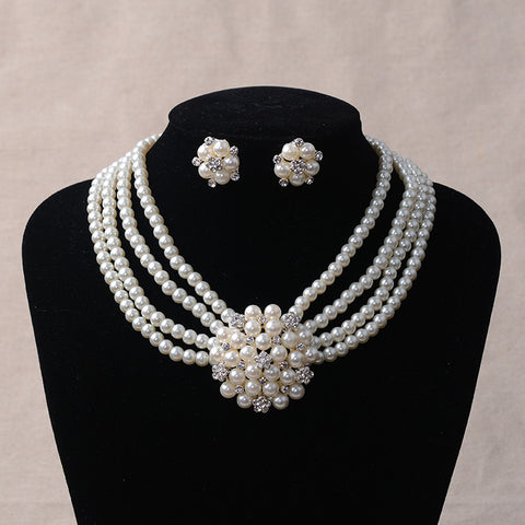 TL060 bridal chain, luxury pearl, flower necklace, earring set, wedding accessories Rimantojewelry