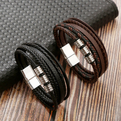 Men's Leather Magnetic Buckle| Woven Bracelet Rimantojewelry