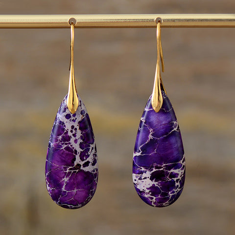 New Bohemian Emperor Stone Water Drop Pendant Earrings purple
