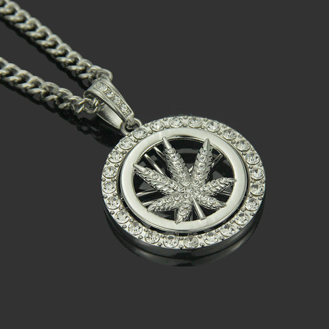 Diamond Maple Leaf Turntable Necklace For Men Rimantojewelry