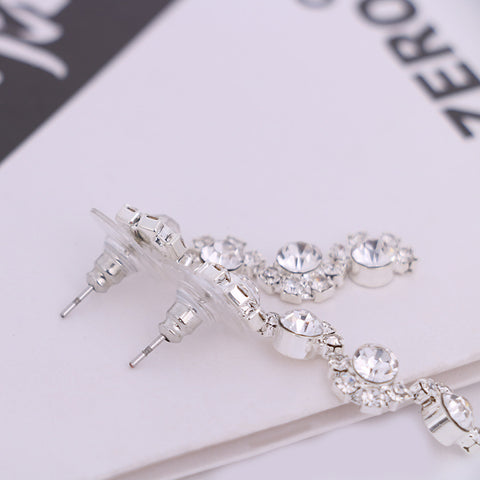 Simple diamond earrings necklace set bride Korean party dress wedding jewelry accessories Rimantojewelry