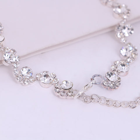 Simple diamond earrings necklace set bride Korean party dress wedding jewelry accessories Rimantojewelry