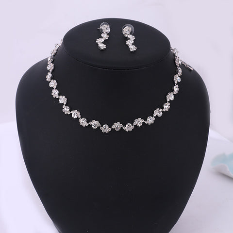 Simple diamond earrings necklace set bride Korean party dress wedding jewelry accessories Rimantojewelry