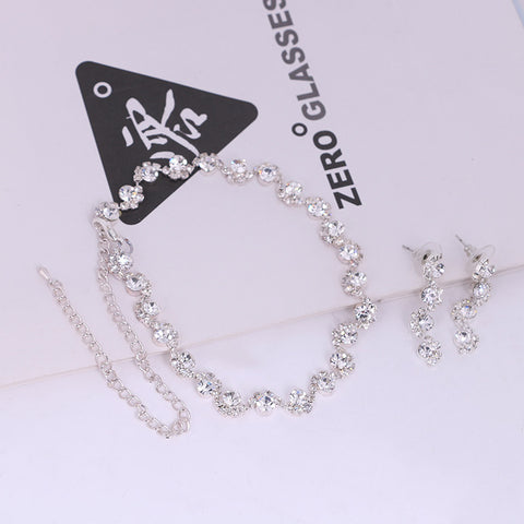 Simple diamond earrings necklace set bride Korean party dress wedding jewelry accessories Rimantojewelry