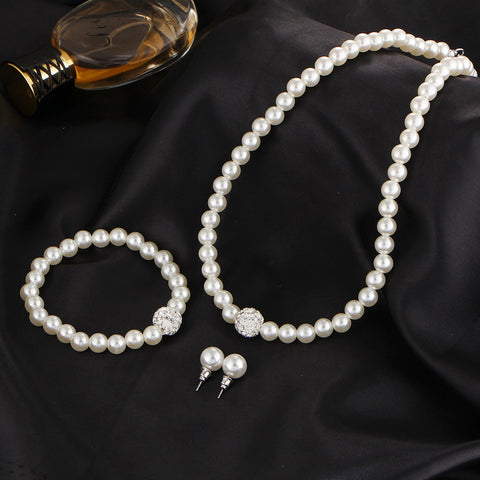 The new bride sweater chain necklace jewelry suite all-match diamond pearl necklace earrings bracelet set Rimantojewelry