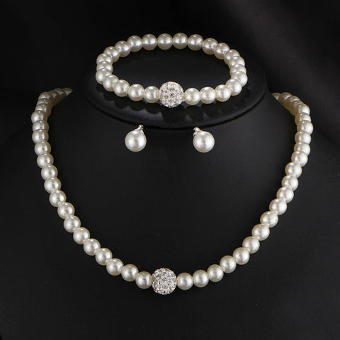 The new bride sweater chain necklace jewelry suite all-match diamond pearl necklace earrings bracelet set Rimantojewelry