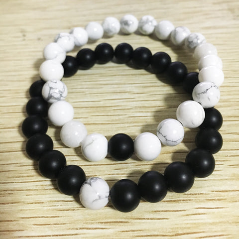 Frosted Stone White Turquoise 8mm Couple Suit Bracelet Rimantojewelry