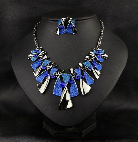 Metal Geometric Shape Rhinestone Earring Necklace Rimantojewelry