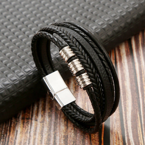 Men's Leather Magnetic Buckle| Woven Bracelet Rimantojewelry