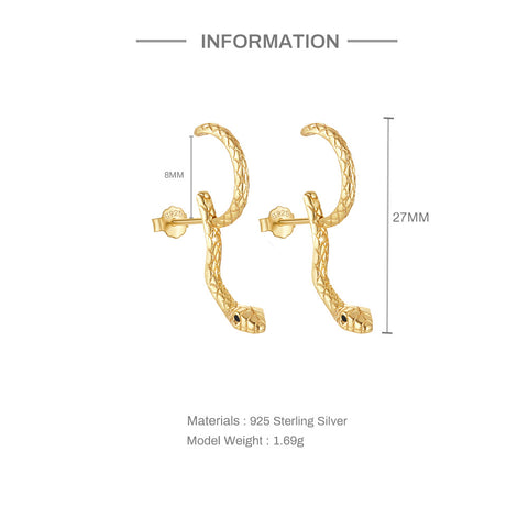 925 Sterling Silver Snake Adjustable Ear Studs Rimantojewelry