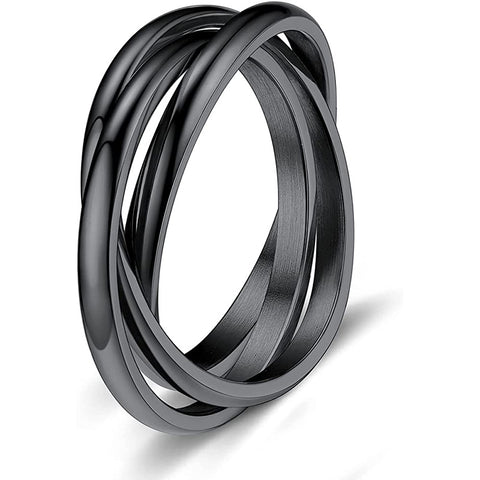 Stainless Steel Ring Triple Row Rolling Ring black