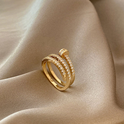 Multi-Layer Nail Inlaid with Rhinestones Round Open Rings for Women Korean Fashion Charm Lady Wedding Bands Party Classic Rings Rimantojewelry