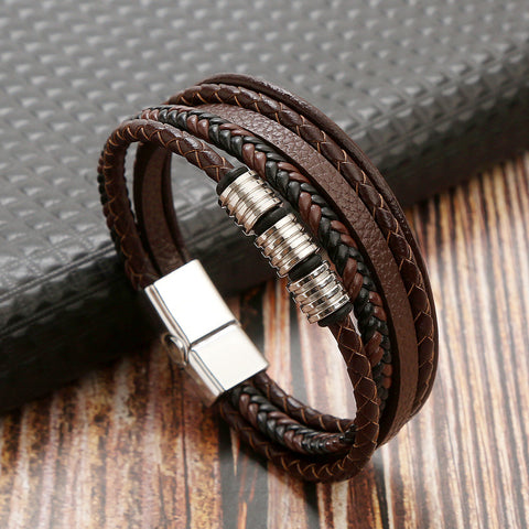 Men's Leather Magnetic Buckle| Woven Bracelet Rimantojewelry