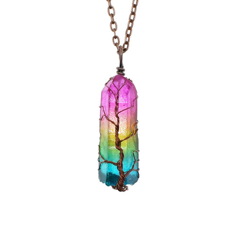 Hot Selling Stone Crystal Pillar Tree Of Life Pendant 1