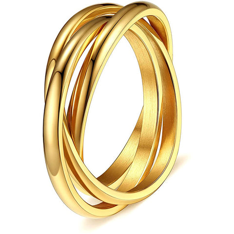 Stainless Steel Ring Triple Row Rolling Ring gold dull