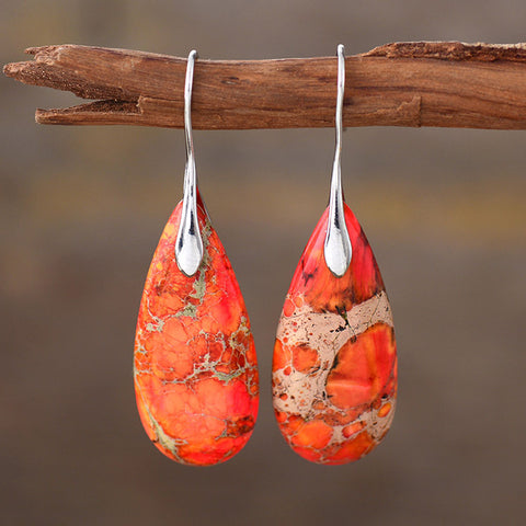 New Bohemian Emperor Stone Water Drop Pendant Earrings momoorange