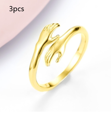 Alloy Simple Hands Hug Ring Opening Adjustable Jewelry 3 pcs