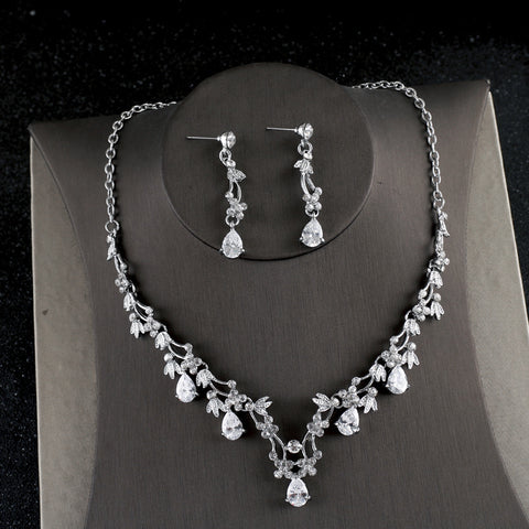 Simple Zircon Necklace Earrings Korean Bride Wedding Necklace set dinner party dress jewelry accessories Rimantojewelry