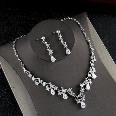 Simple Zircon Necklace Earrings Korean Bride Wedding Necklace set dinner party dress jewelry accessories Rimantojewelry