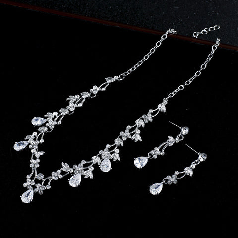 Simple Zircon Necklace Earrings Korean Bride Wedding Necklace set dinner party dress jewelry accessories Rimantojewelry