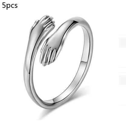Alloy Simple Hands Hug Ring Opening Adjustable Jewelry 5 pcs