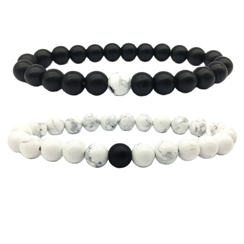 Frosted Stone White Turquoise 8mm Couple Suit Bracelet Rimantojewelry