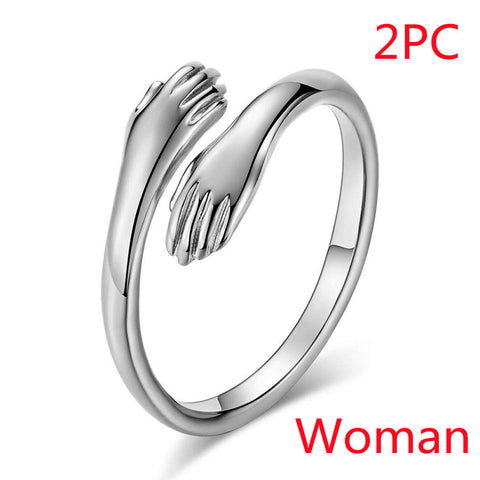 Alloy Simple Hands Hug Ring Opening Adjustable Jewelry women