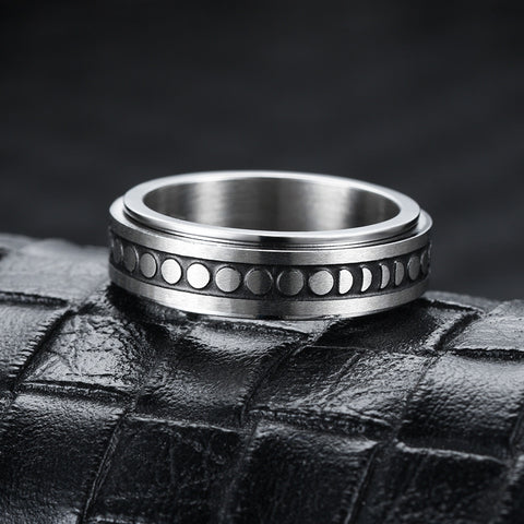 Stainless Steel Rotatable Spinner Ring Moon Stars Relieve Anxiety Rings dotted