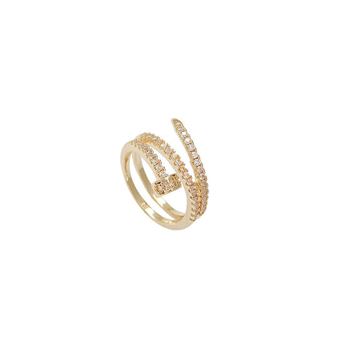 Multi-Layer Nail Inlaid with Rhinestones Round Open Rings for Women Korean Fashion Charm Lady Wedding Bands Party Classic Rings gold