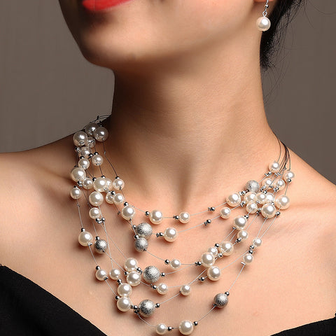 Multilayer pearl necklace pendant Success Rimantojewelry